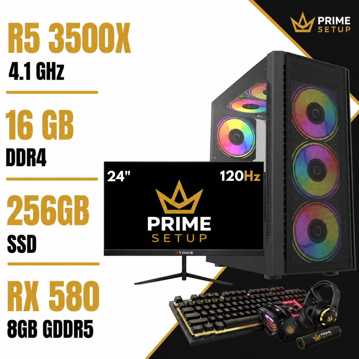 Setup Complet PC Gamer Ryzen 5 3500X / 16GB / 256 SSD / RX 580 8GB