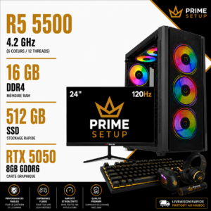 Setup Complet PC Gamer Ryzen 5 5500 / 16GB / 512GB SSD / RTX 5050 8Gb
